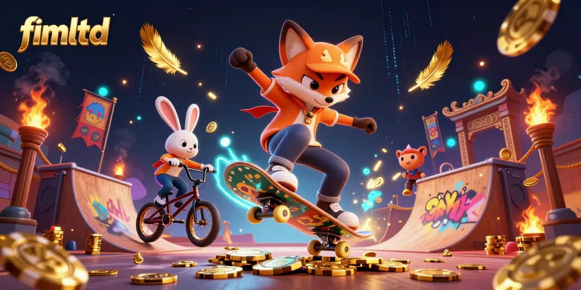 Experience the excitement at fimltd with a 3D fox and rabbit in a vibrant casino scene