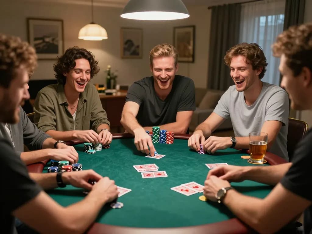 Say88 poker night scene showcasing friends engaging in gameplay with colorful chips and cards.
