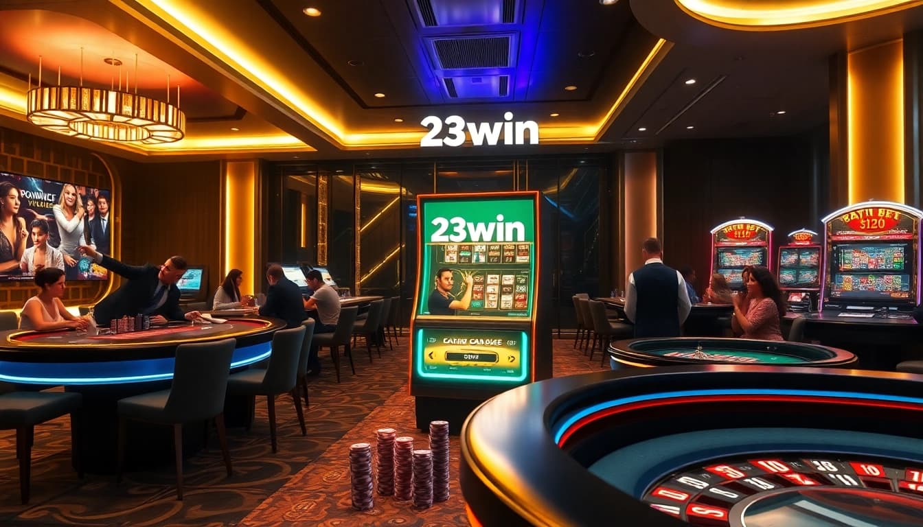 Experience the excitement of casino gaming with 23win, featuring vibrant tables and players.