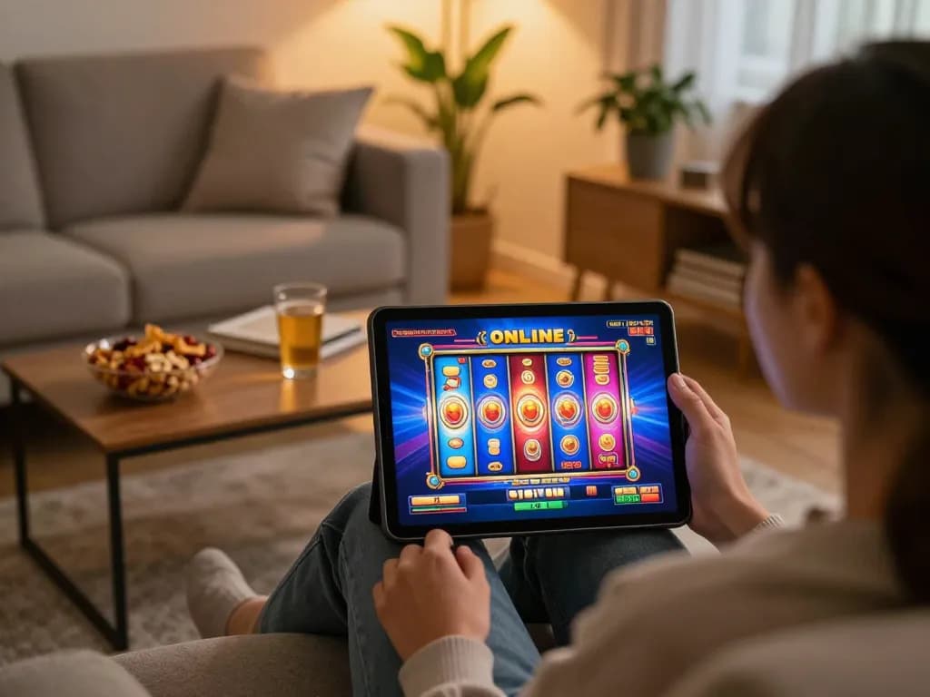 Engaging in exciting gameplay on slot 91 while relaxing at home with ambient lighting.