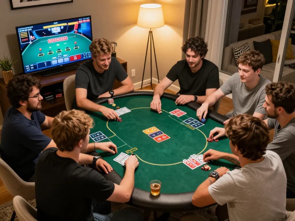 Players strategizing in an online poker setup at home, enjoying their lc88 gaming experience