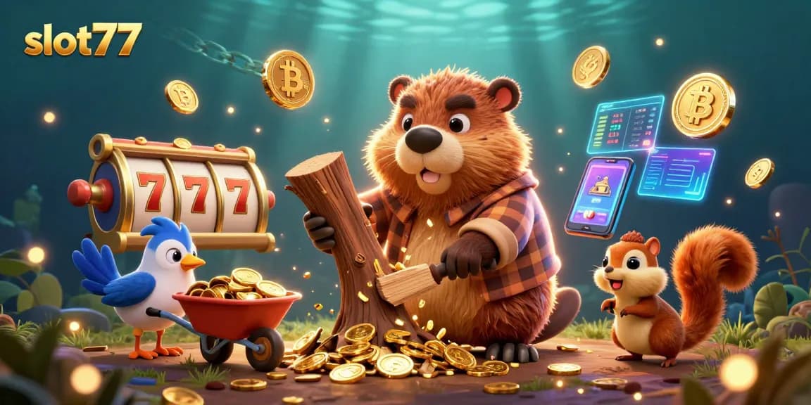 Engage with slot77 to win big in this vibrant illustration showcasing lively slot gaming excitement.