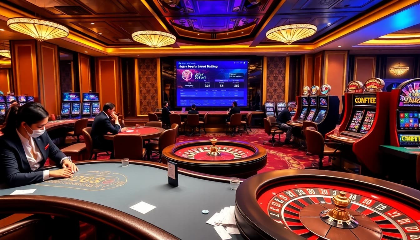 Exciting gameplay at https://new88.pet/ with vibrant slot machines and poker table action.