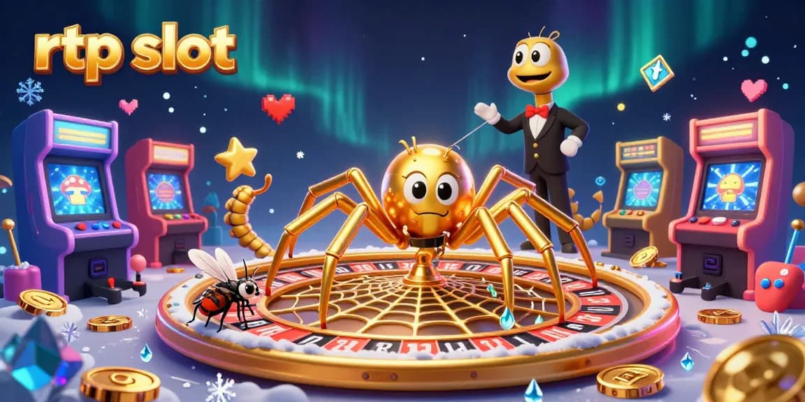 Engage in rtp slot action with a golden spider, roulette wheel, and croupier centipede.