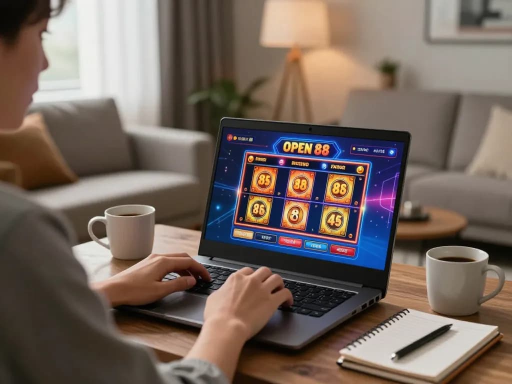 Engaging player strategies using open 88 on a laptop in a cozy home gaming setup.