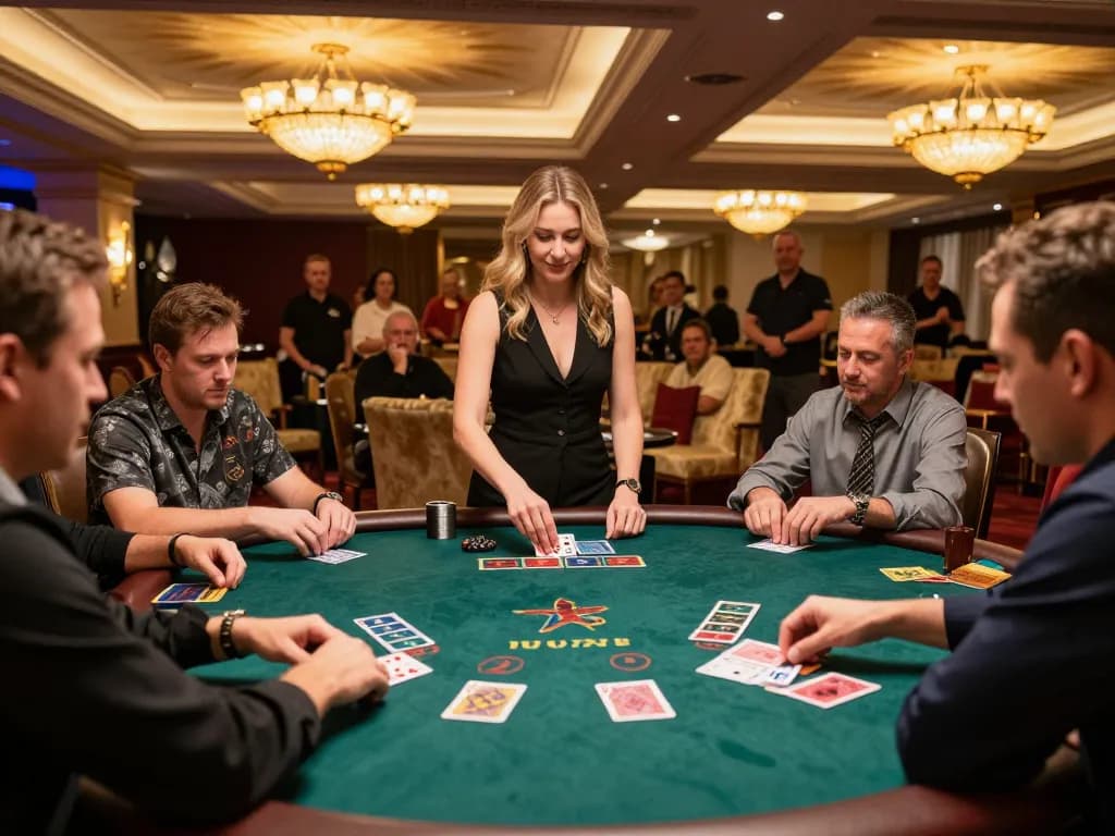Players engaging in an intense game of blackjack at jagoan86 casino table, showcasing strategy and excitement.