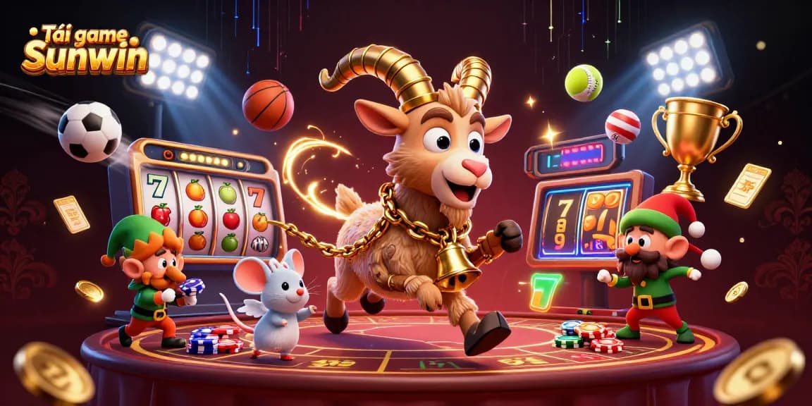 Experience the excitement of Tải game Sunwin at a vibrant casino filled with playful characters and dynamic elements.