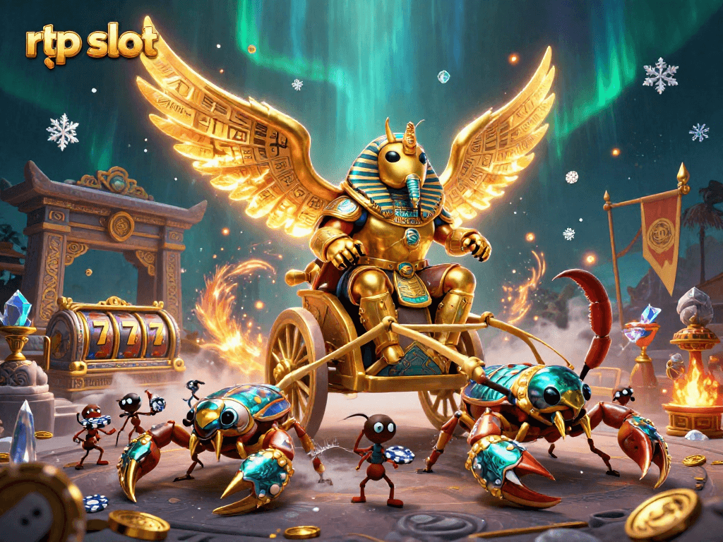 Check top "rtp slot" options with vibrant 3D illustration of casino themes and exciting game elements.