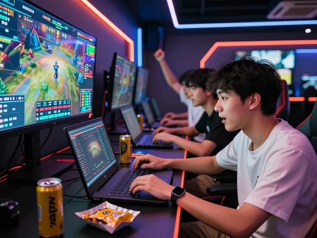 Engaging esports betting scene from https://gglbetsg.org/gglbet-sg/singapore-esports-betting-guide/ showcasing young gamers in a vibrant setting.