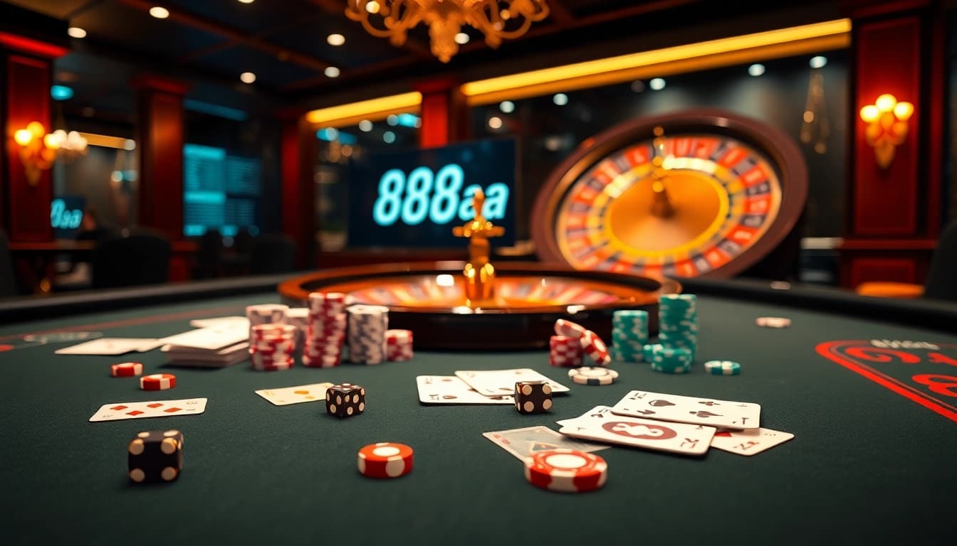 Engaging poker game scene showcasing 88aa with chips and cards for gambling excitement.