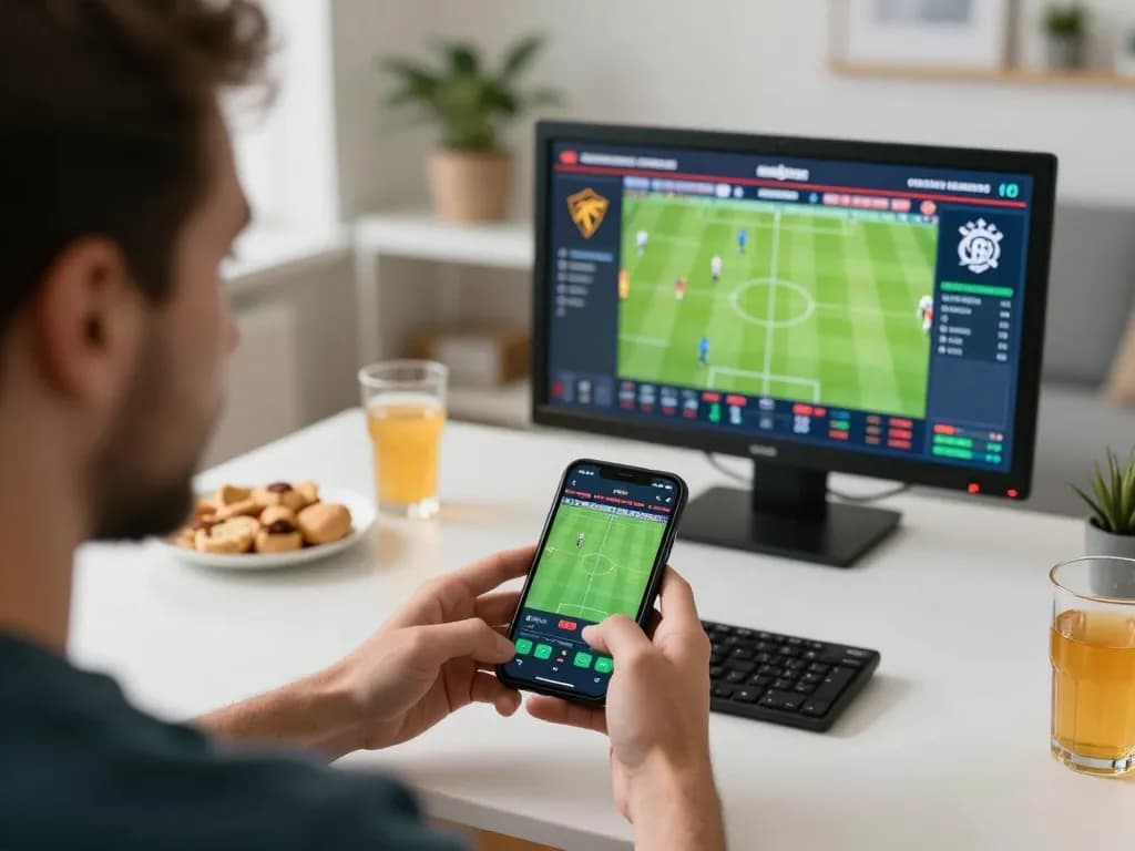 Engaging in live betting on kk win.com during a thrilling sports event in a cozy home atmosphere.