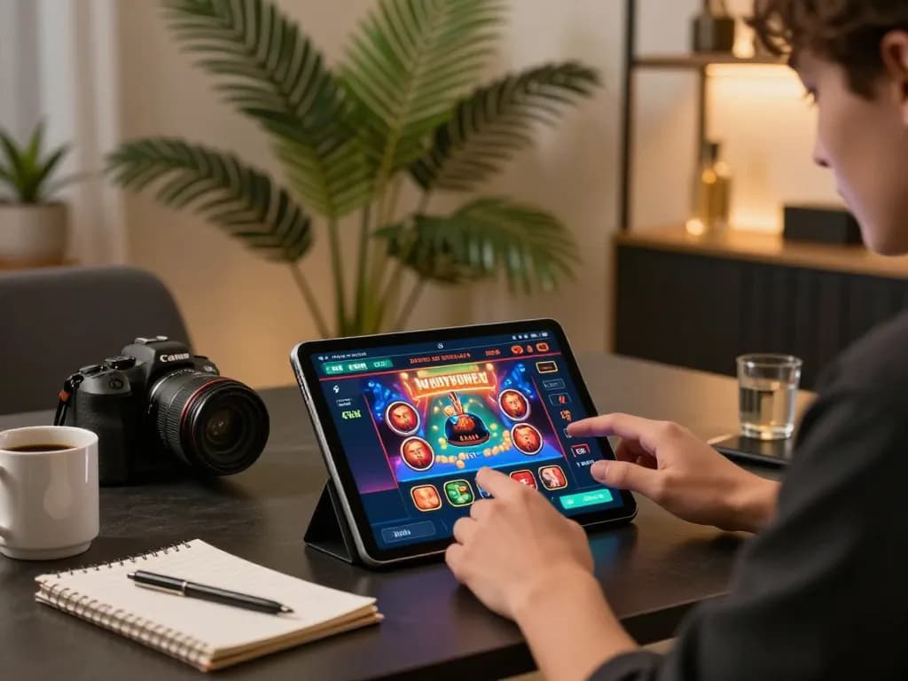 KU3933 player interacting with mobile gaming app in a stylish home setup, strategic planning evident.