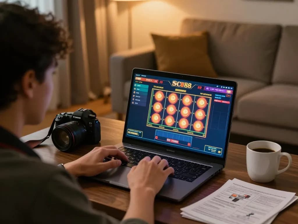 Engaging in online SC88 slots gaming at home while enjoying a cozy atmosphere