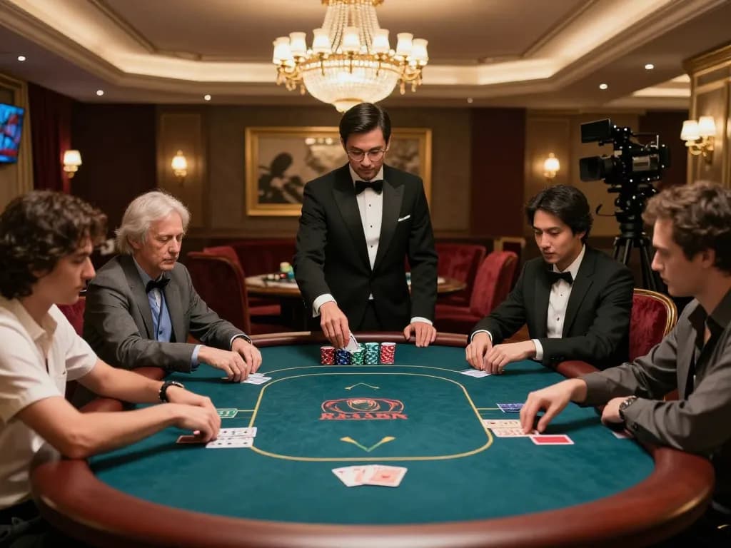 High-stakes poker gameplay at an upscale casino featuring strategic players at the table, reflecting https://kjc.events/ for elite gambling experiences.