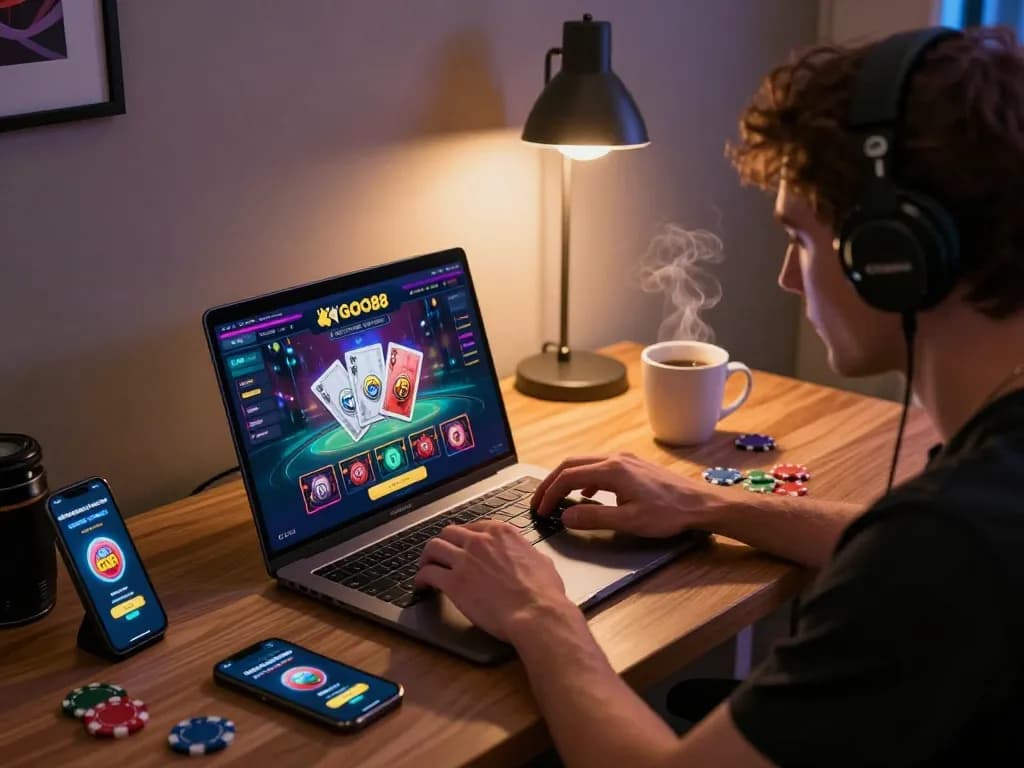 Engaging online gambling moment with GO88 interface displayed on laptop, showcasing immersive gameplay