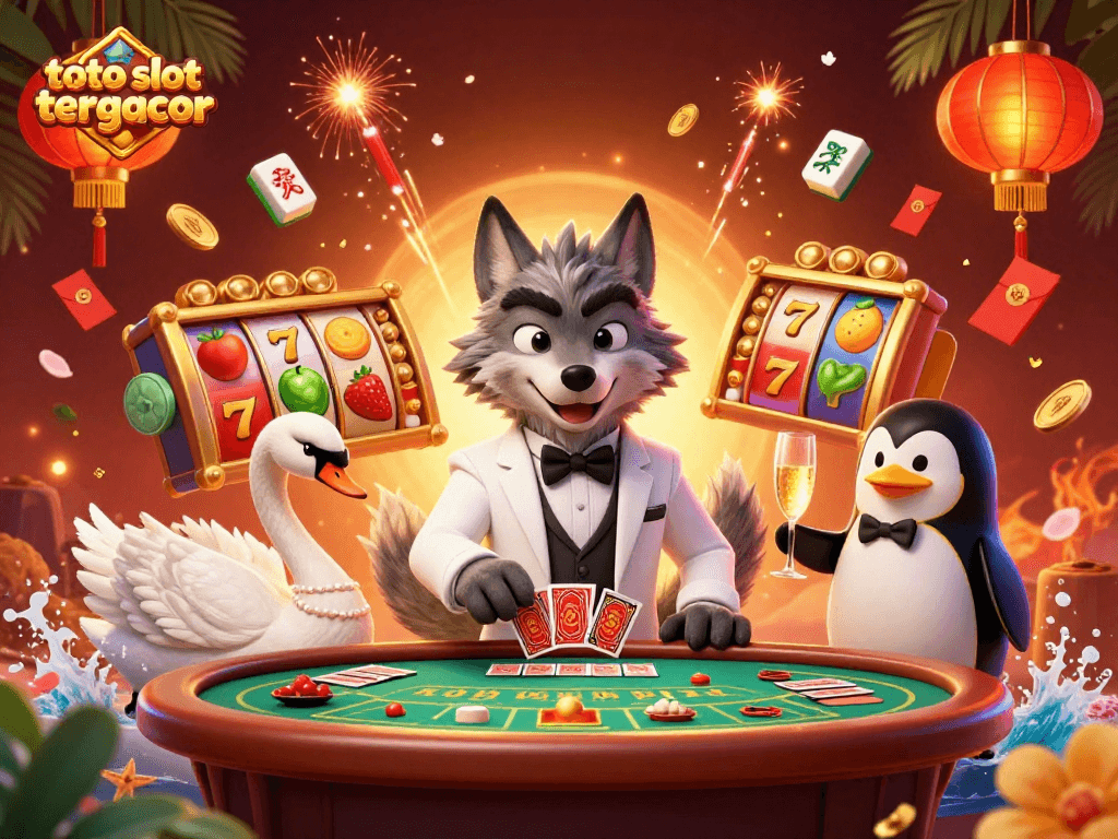 Experience the thrilling toto slot tergacor atmosphere with lively characters and casino elements showcasing a vibrant gaming scene.