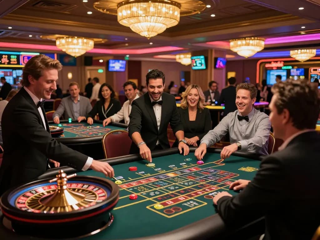 Players engaged in thrilling casino gameplay as they read more about gambling strategies.