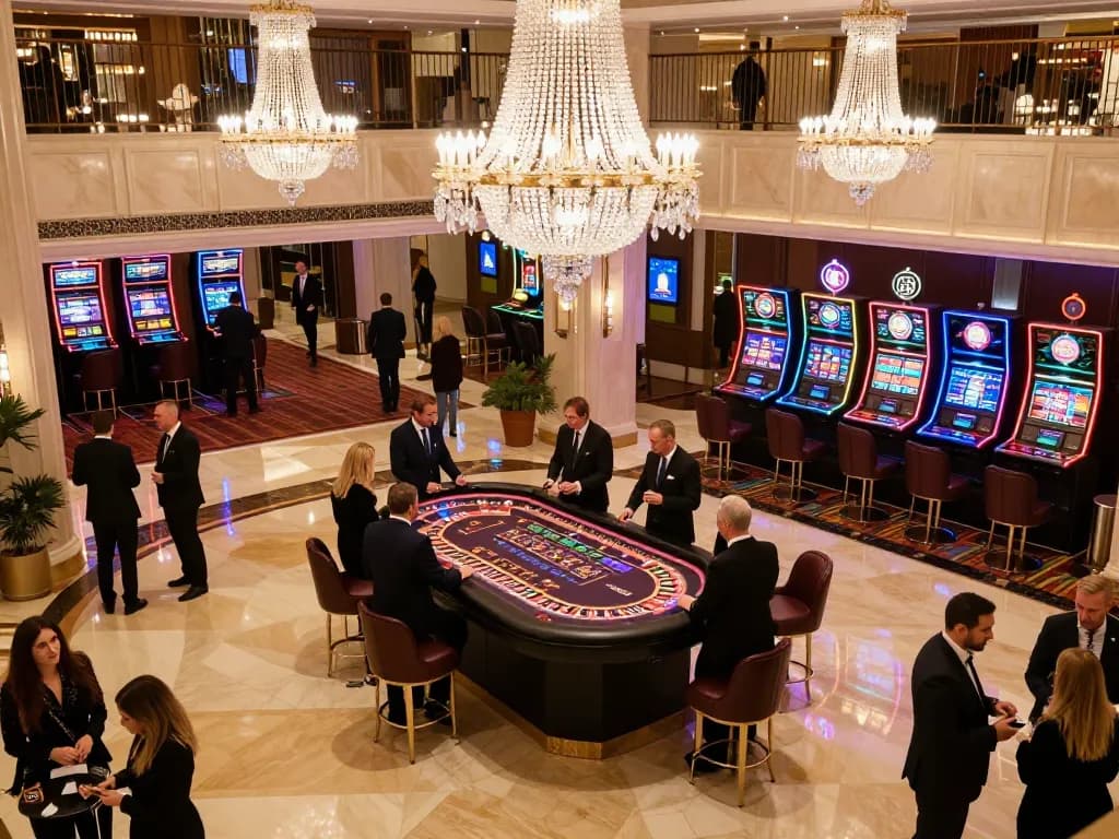 Experience excitement at https://tairikvip.co with guests playing roulette in a luxurious casino setting.