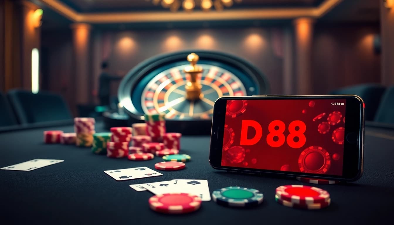 Gambling exciting moments at DN 88 with poker chips and a roulette wheel