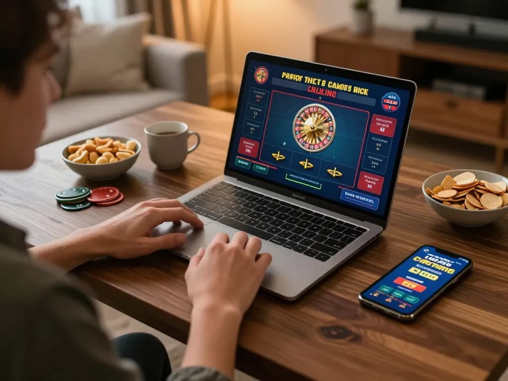Person enjoying VK88 online roulette game at home with laptop and snacks