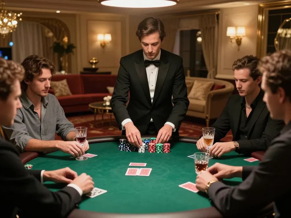 Players engaged in a poker game at 100vip's exclusive high-roller room, enhancing their gambling experience.