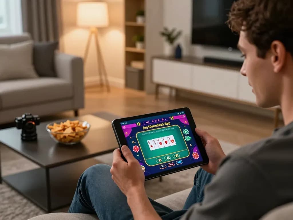 Enjoy thrilling gameplay with Jeetbuzz Download App while relaxing at home using a tablet.