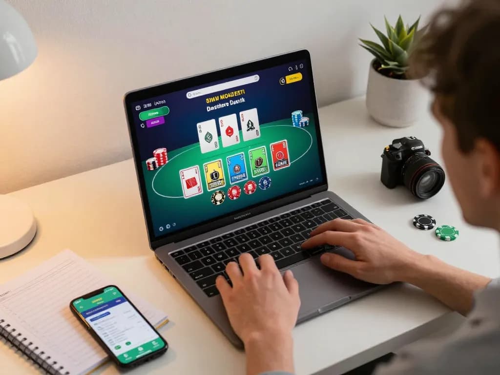 Player engaging with au88 live dealer blackjack game on a laptop at home, responsible gaming environment