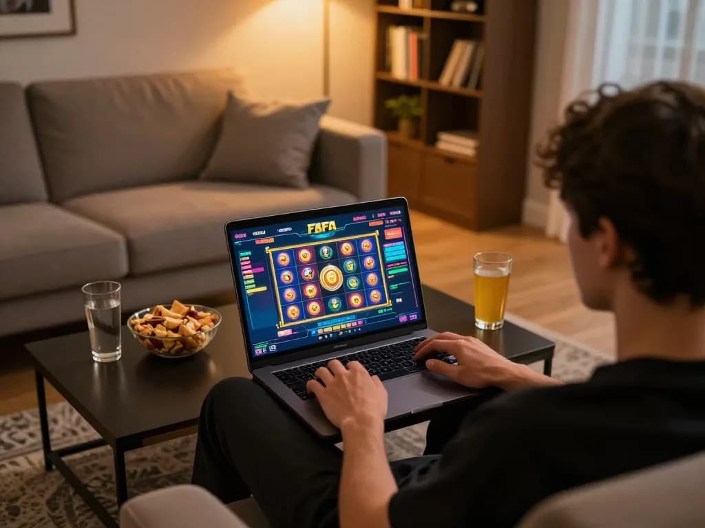 Player enjoying slot games on FAFA 828 during a cozy online gaming session at home.