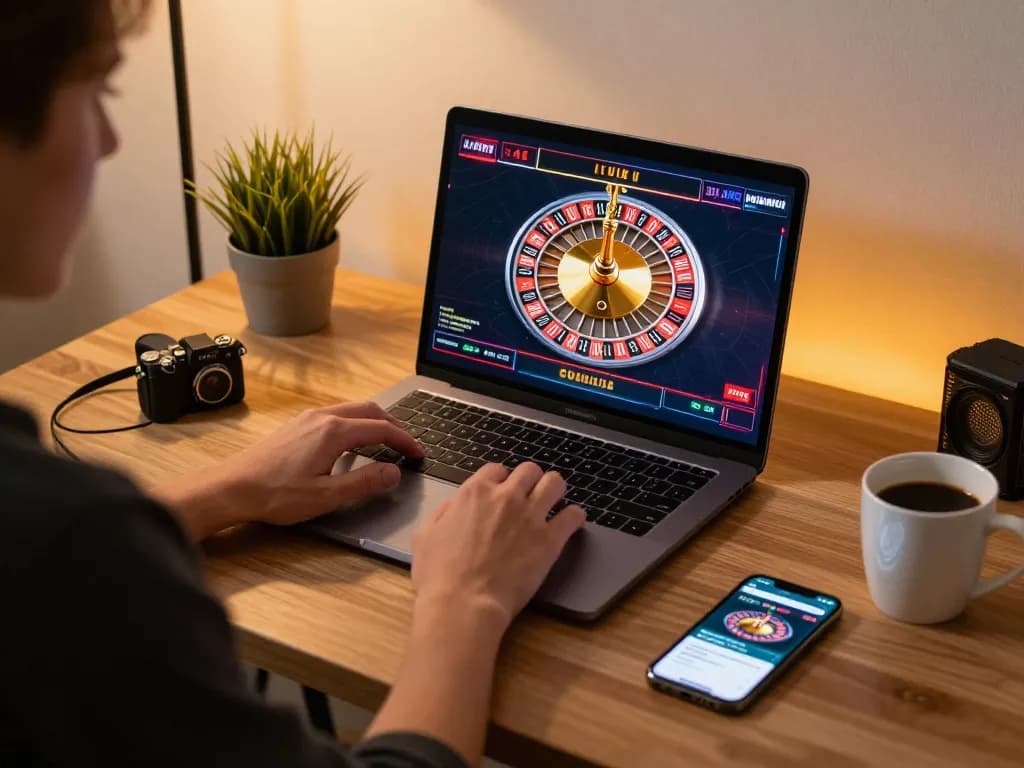 Engaging online gambling at home with bem88l's live dealer roulette setup, showing immersive gameplay.