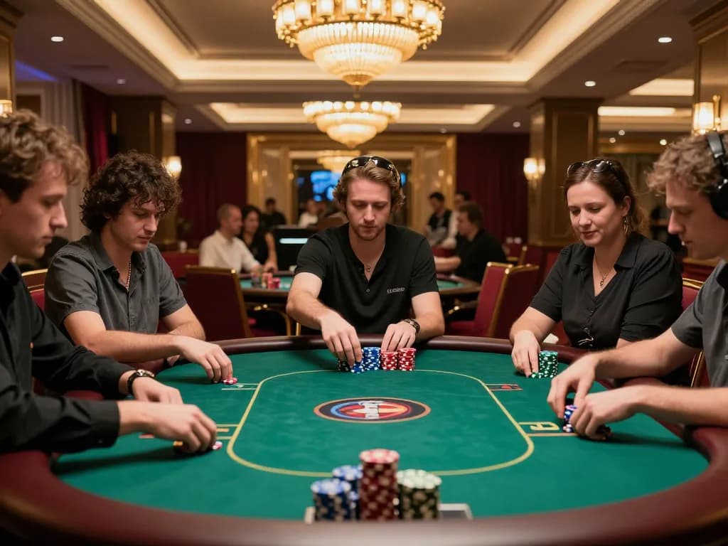 Engaging players strategizing their moves in Luck8 games at a luxurious poker table