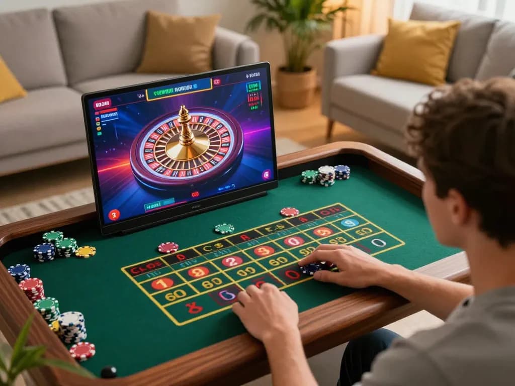 Engaged player enjoying dynamic roulette gameplay at vipwin in a cozy home environment.