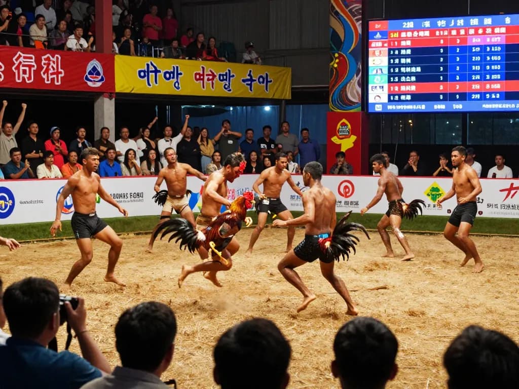 View of a live cockfight event showcasing direct và thrilling action in high detail