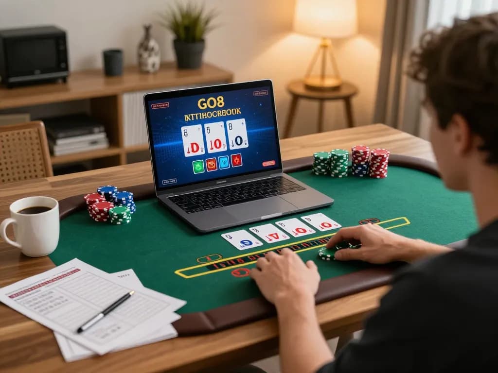 Player enjoying online blackjack at GO8, showcasing engaging casino environment and strategy