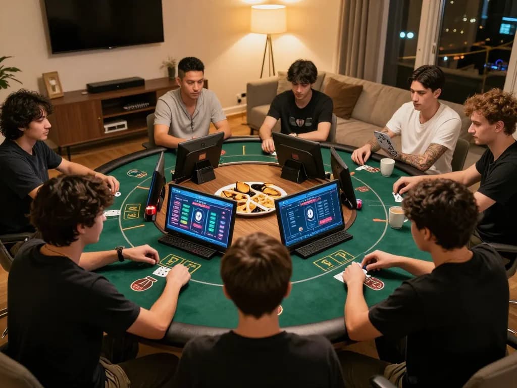 Players enjoying a strategic online poker game at Trang chủ 888new in a cozy home setting