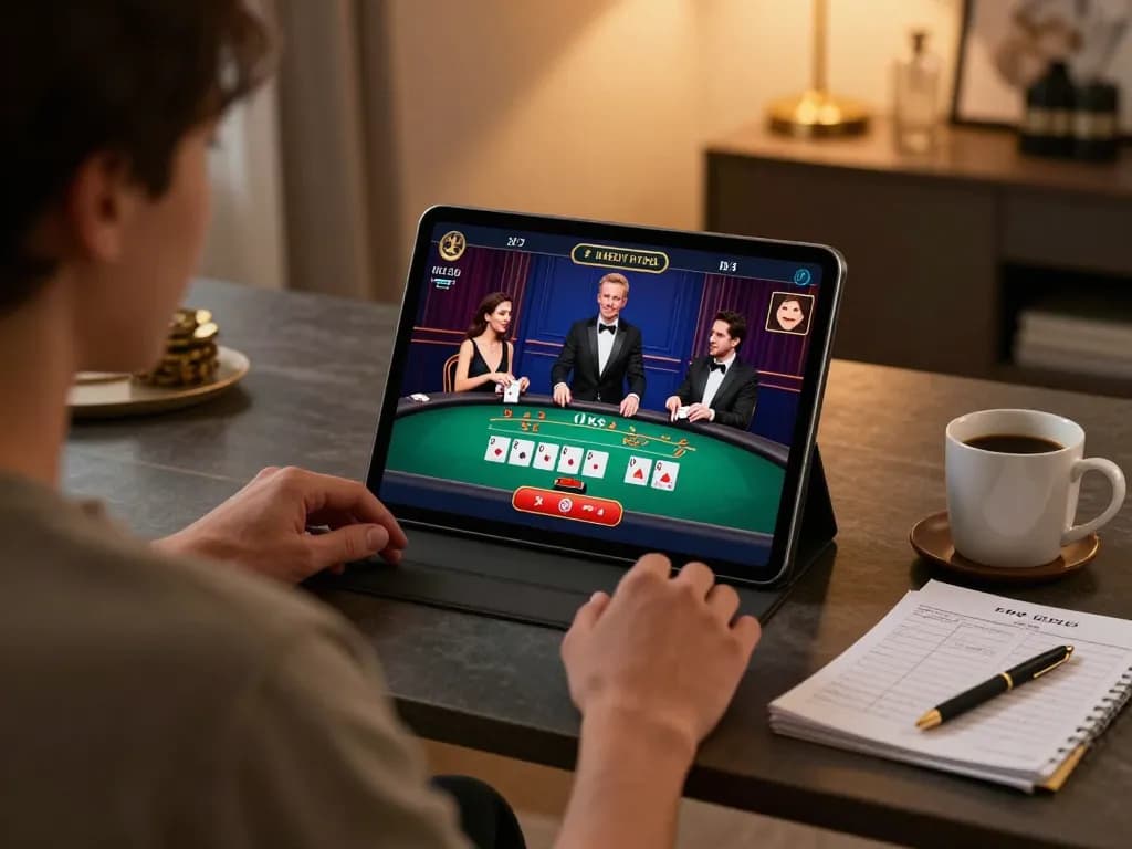 Person enjoying a live dealer blackjack game on the 88xx platform at home.
