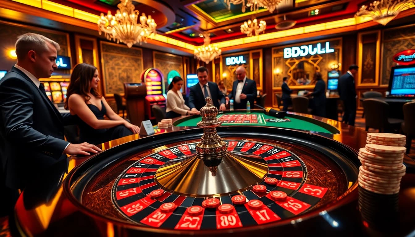 Experience the excitement of a luxurious casino with BDJL-themed roulette games and strategic players.
