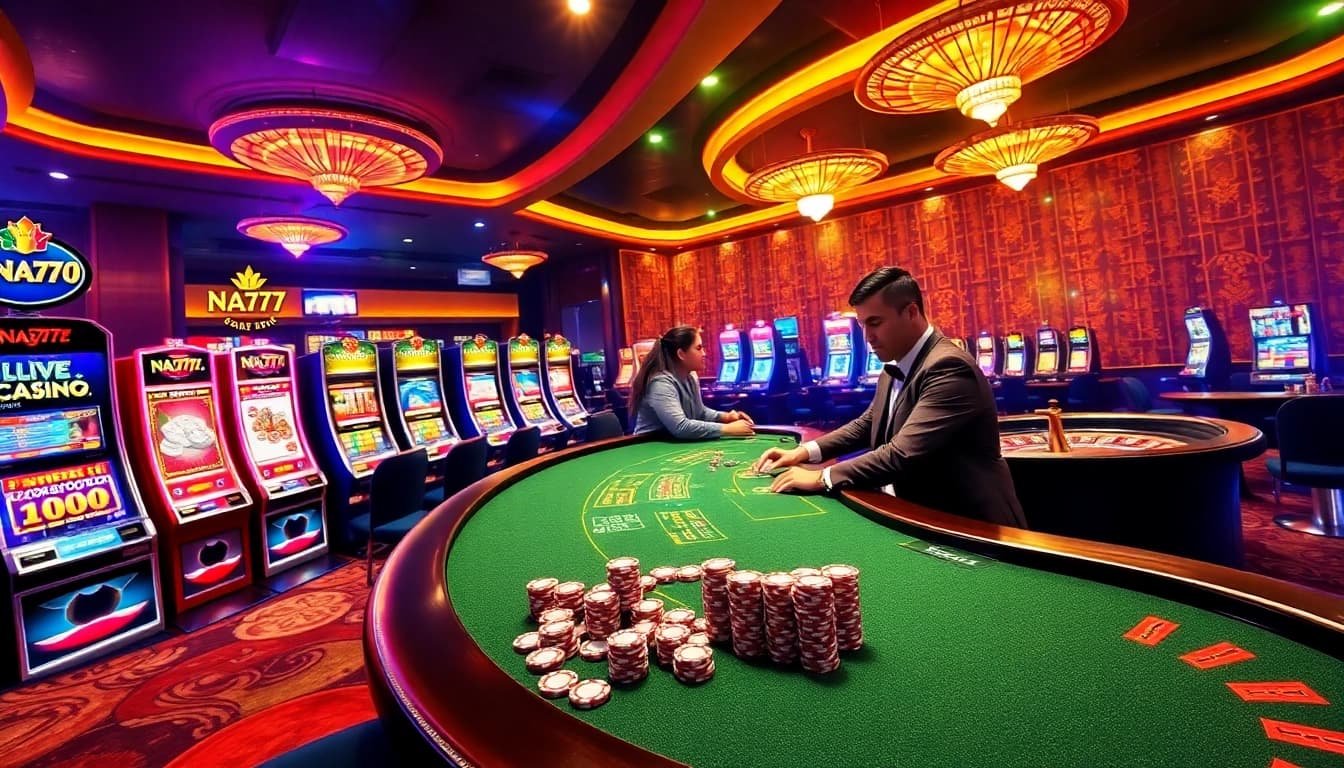 Players engaged in an exciting game at NA777's vibrant online casino atmosphere.