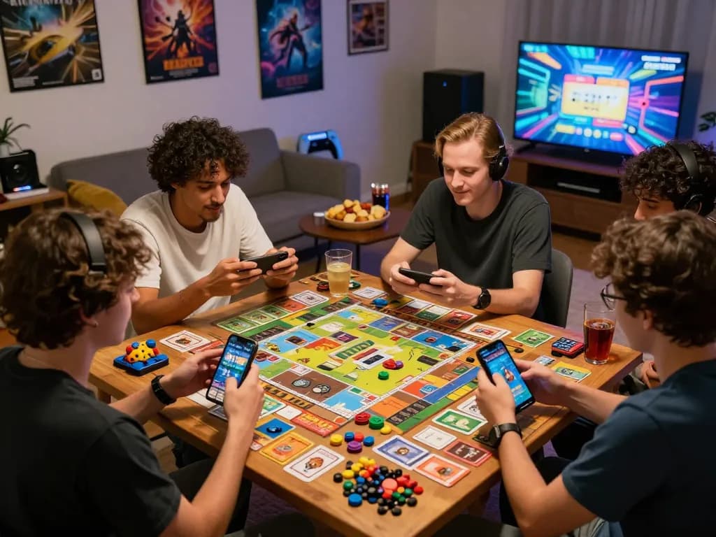 Group of friends enjoying a game night featuring Sunwin20 games in a cozy living room.