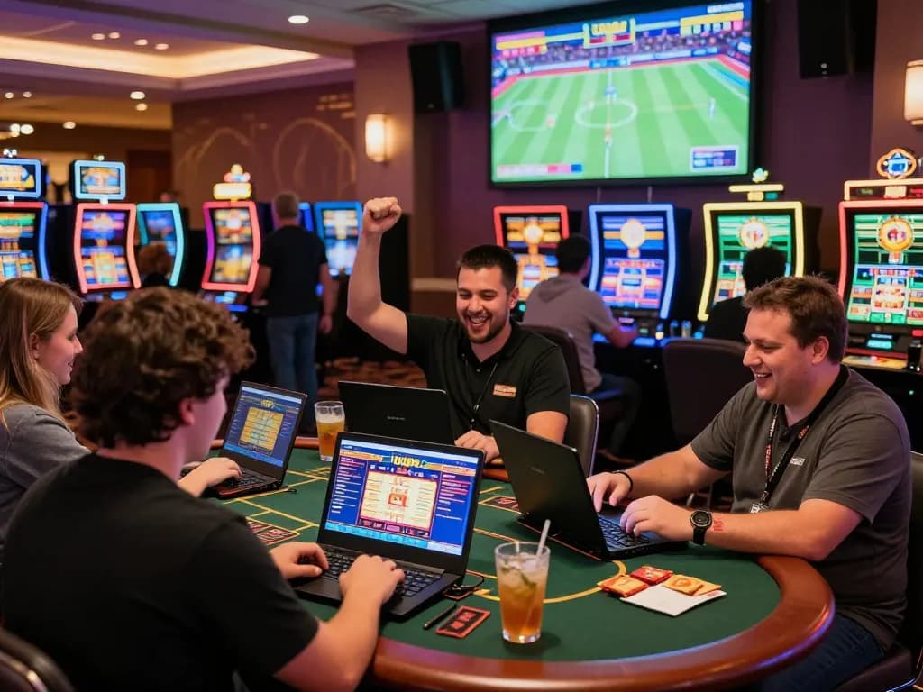Engaging online gaming experience with players using UU88 platform in vibrant casino setting.