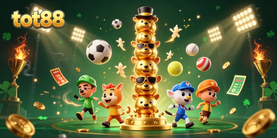 Experience thrilling gaming with tot88’s vibrant illustration featuring varied casino elements and dynamic action.