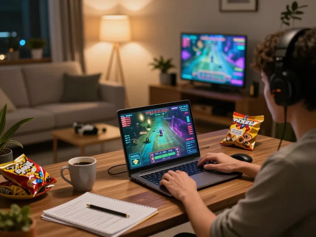 God55 player enjoying online gambling experience on a laptop in a cozy home setting