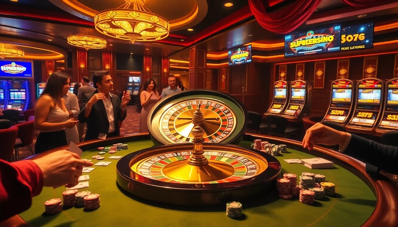 Experience the thrill of winning at the roulette wheel with super59 link alternatif in a lavish casino scene.