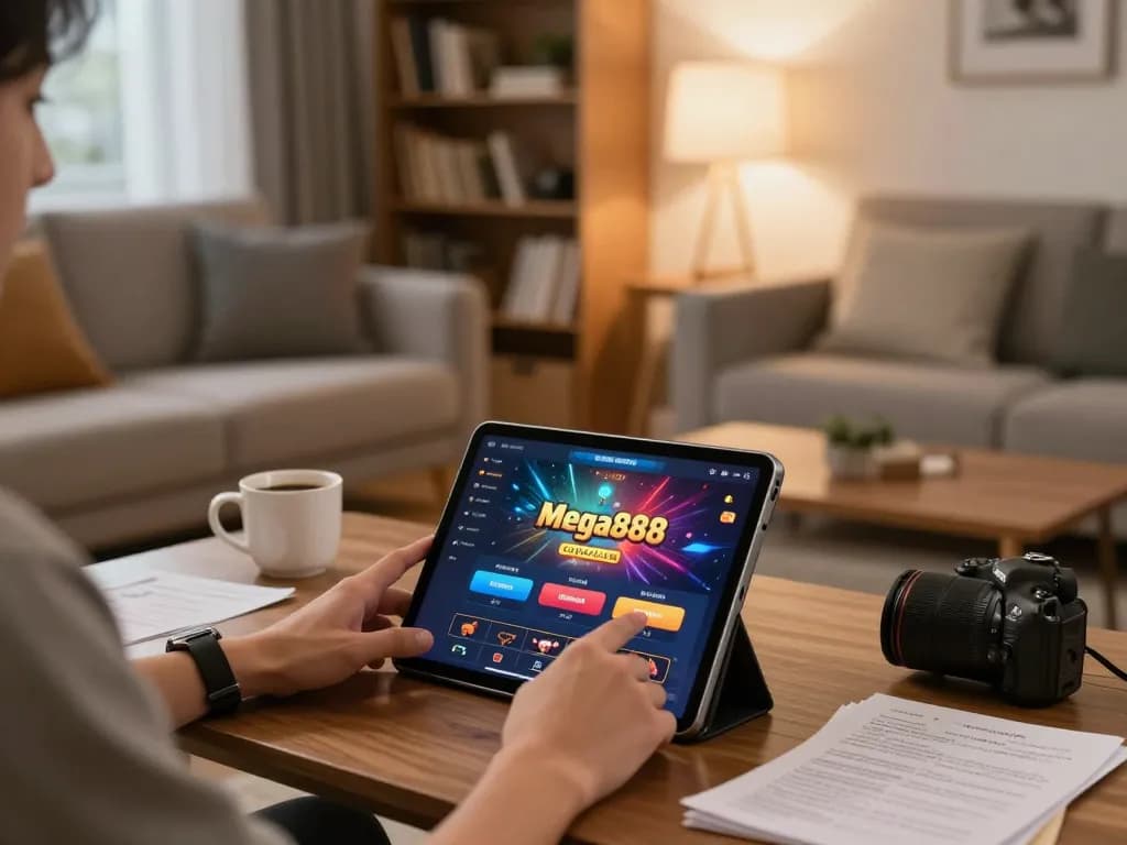 Mega888 client interface displayed on a tablet during an engaging home gaming session.