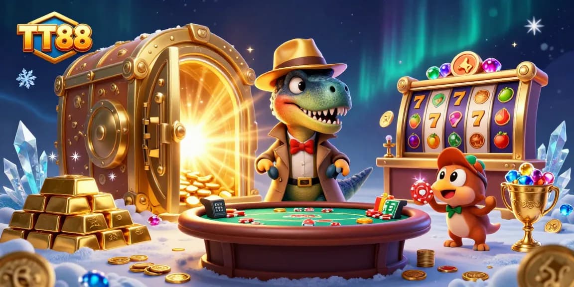 Engage in exciting gameplay with TT88's vibrant casino scene, featuring animated characters and dynamic elements.
