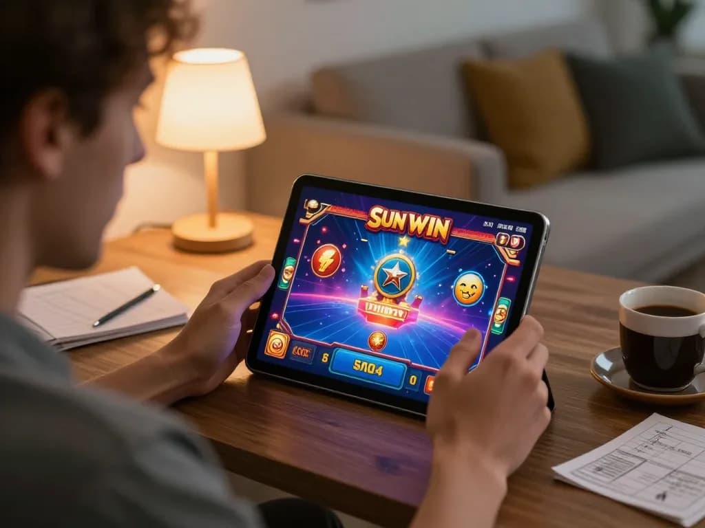 Engaging player immerses in the sun win casino app, highlighting dynamic gameplay and cozy home atmosphere