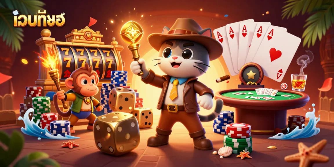 Engaging scene with a webตรง concept featuring golden casino artifact exploration amidst vibrant gaming elements.