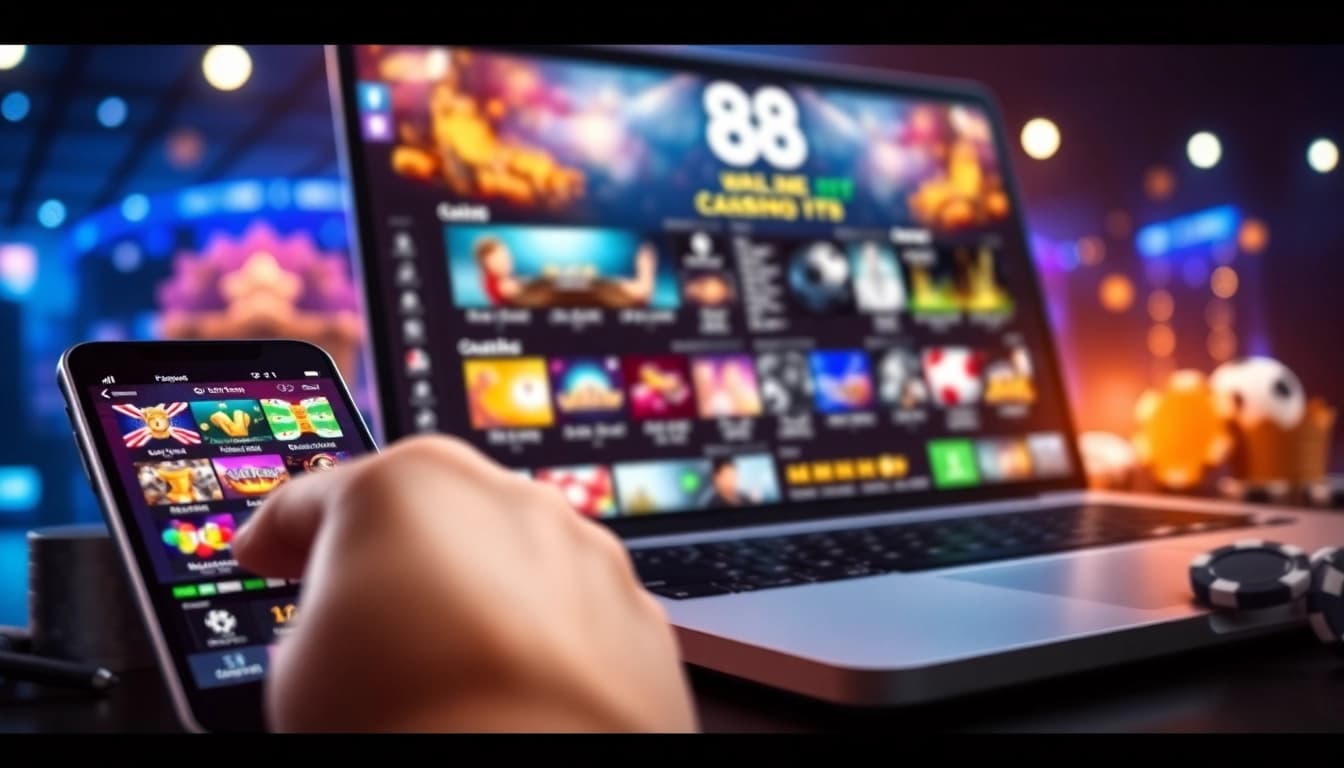 Engaging online betting interface with HB88 branding, showcasing casino games and sports betting.