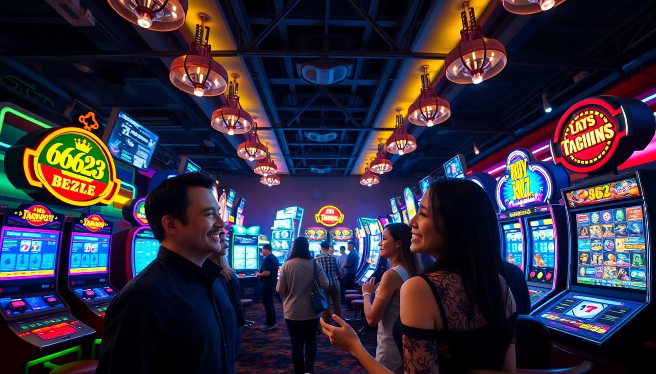 Experience the thrill of 6623 online gaming with vibrant game booths and excited players.