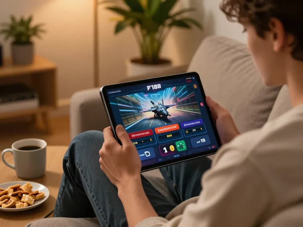 Player enjoying F168 app gaming with strategic betting options in a cozy home setting