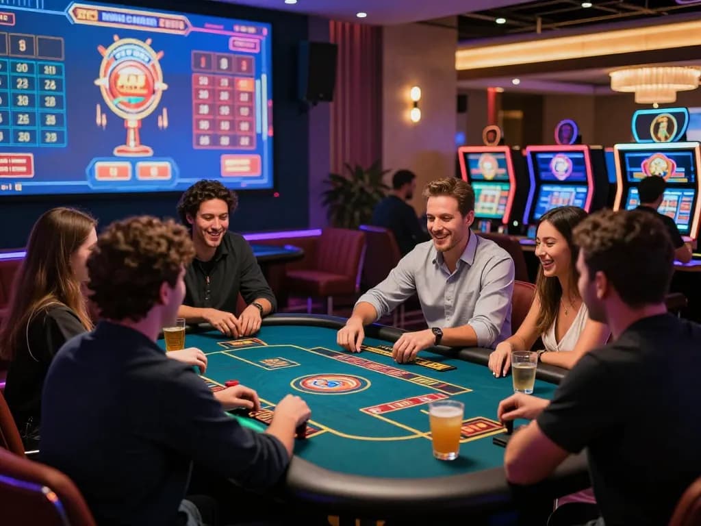 Friends enjoying the thrill of 789win gaming at a vibrant online casino